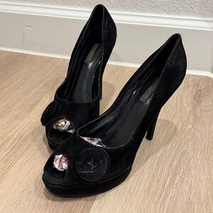 Louis Vuitton Black Suede Peep-Toe Heels